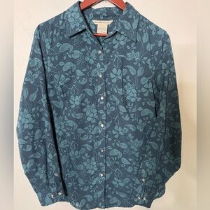 Exofficio Teal Floral Button-Up Shirt‎ Women’s Medium